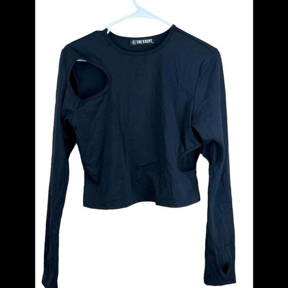 The Kript Long-sleeved Cut-out Top, Black,‎ XL - Picture 1 of 3
